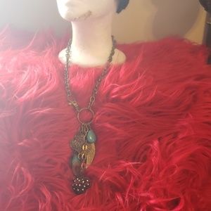 Gold and turquoise charm necklace